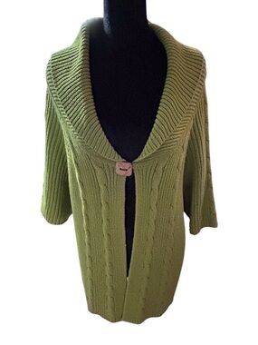 Cato 22/24 Women’s Olive Green Shawl Collar Cable Knit Sweater